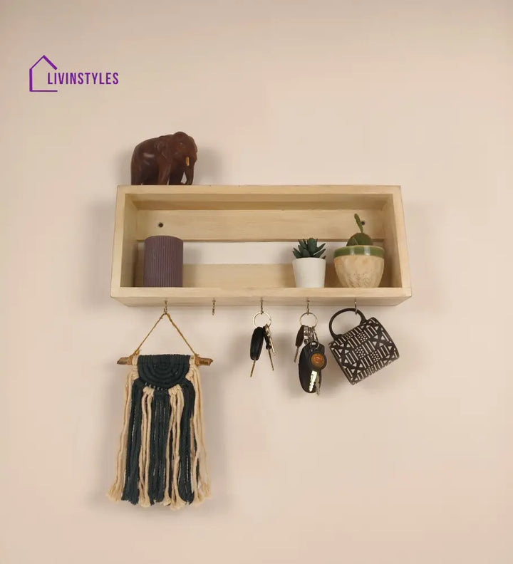 Avalon Wooden Wall Shelf Organiser With Key Holders