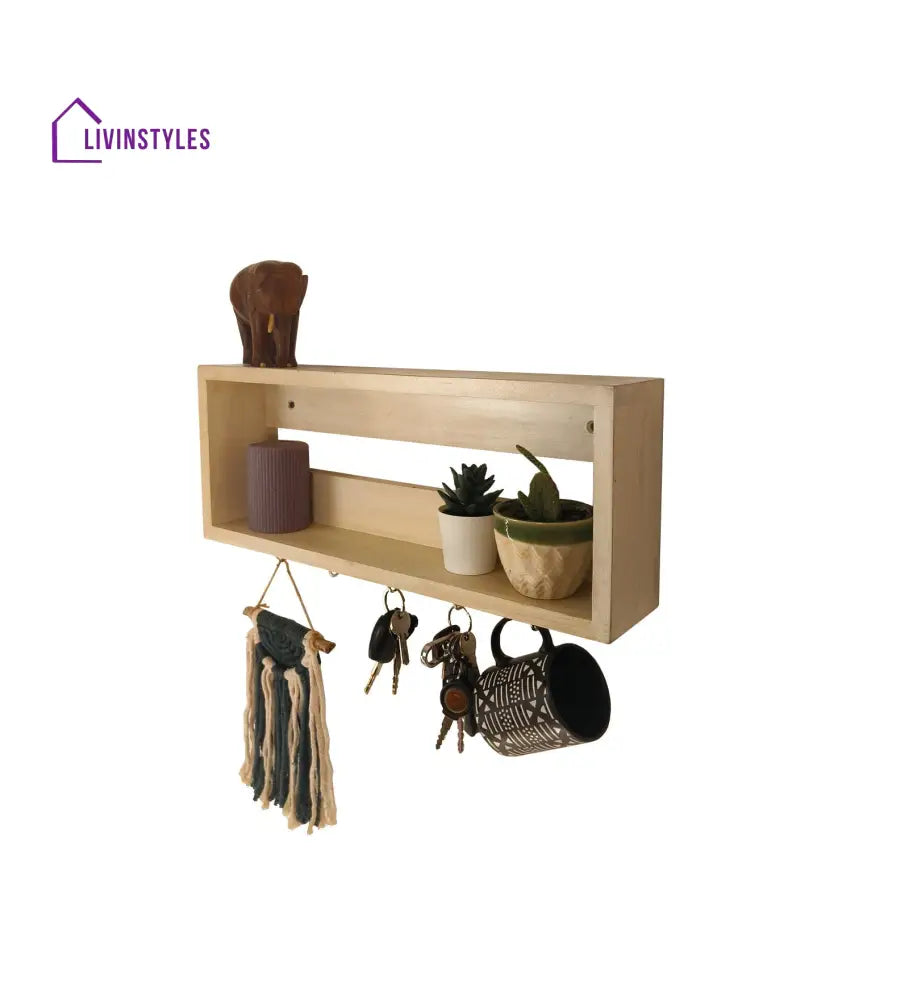 Avalon Wooden Wall Shelf Organiser With Key Holders