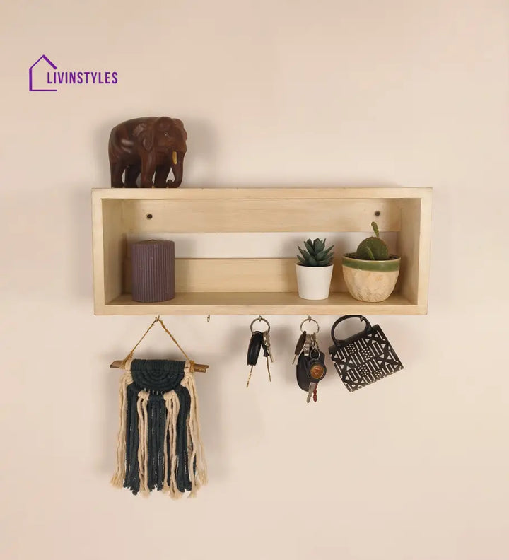 Avalon Wooden Wall Shelf Organiser With Key Holders