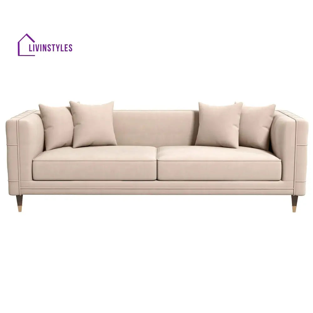 Avni Cream Three Seater Sofa For Living Room