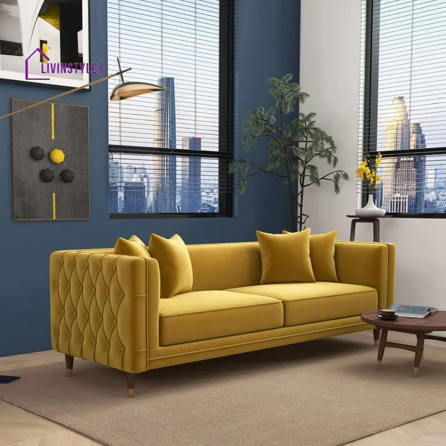 Avni Yellow Mustard Three Seater Sofa For Living Room