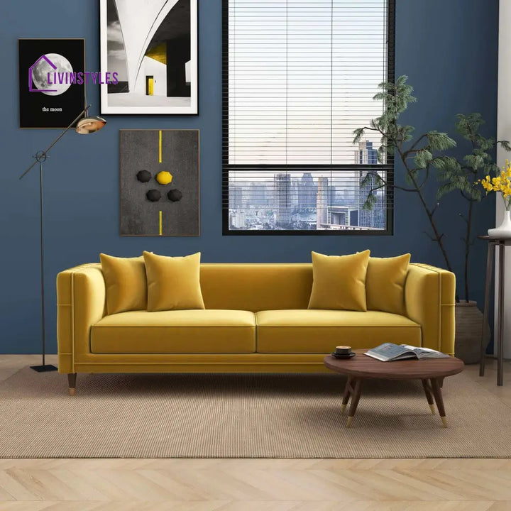 Avni Yellow Mustard Three Seater Sofa For Living Room