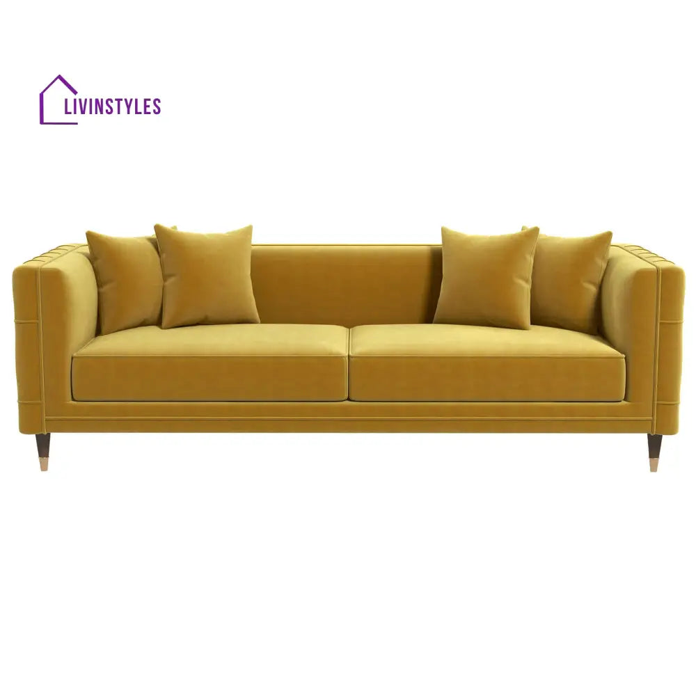 Avni Yellow Mustard Three Seater Sofa For Living Room