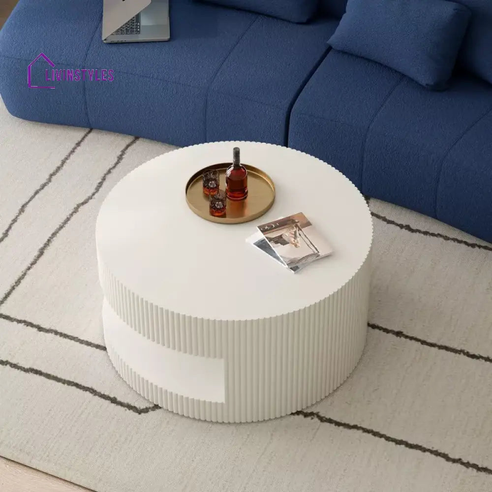 Avrora MDF White Coffee Table for Living Room | Grooving Pattern | Open Storage