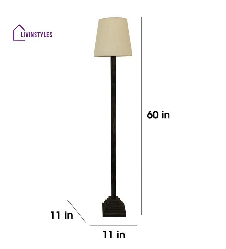 Babel Wooden Floor Lamp With Brown Base And Beige Fabric Lampshade Lamps