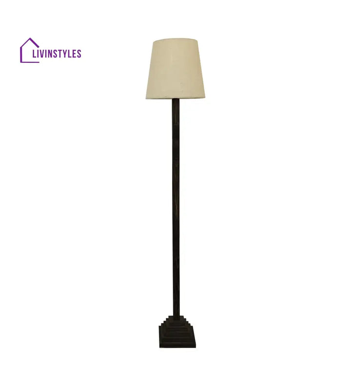 Babel Wooden Floor Lamp With Brown Base And Beige Fabric Lampshade Lamps