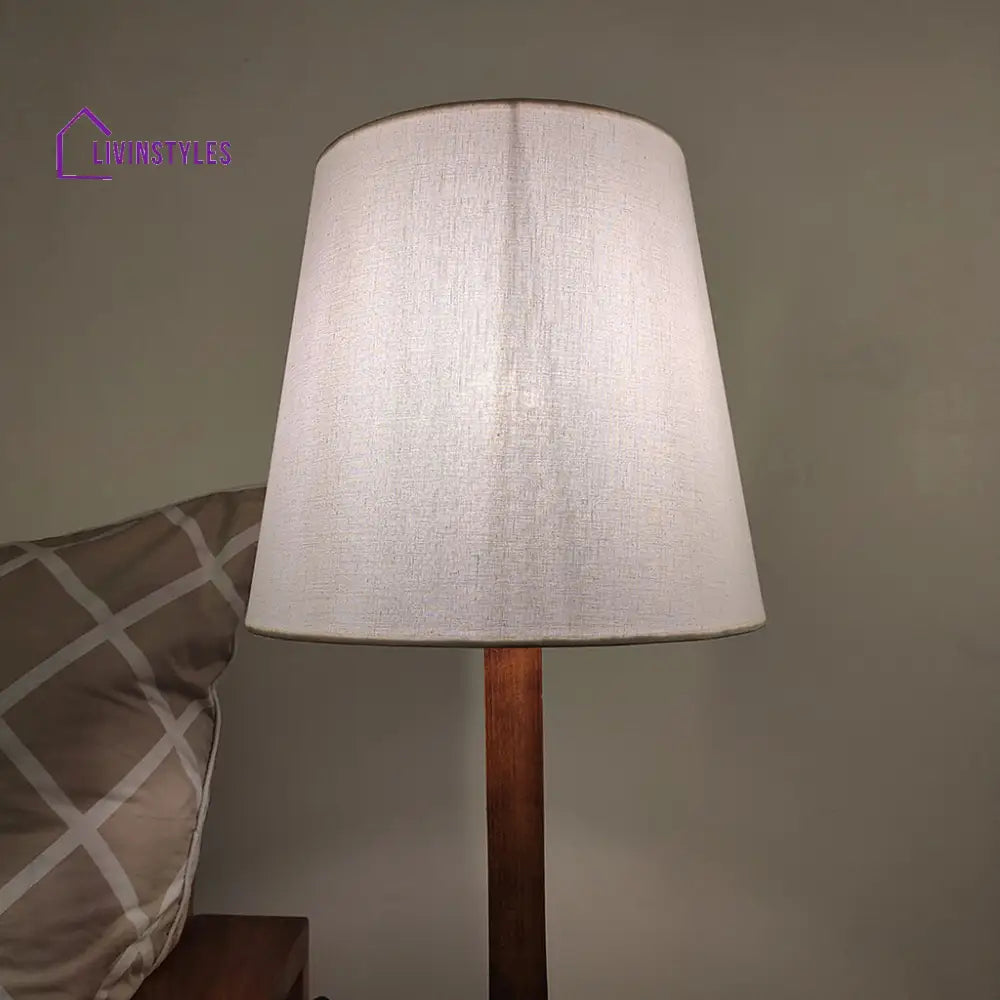 Babel Wooden Table Lamp With Brown Base And White Fabric Lampshade Lamps