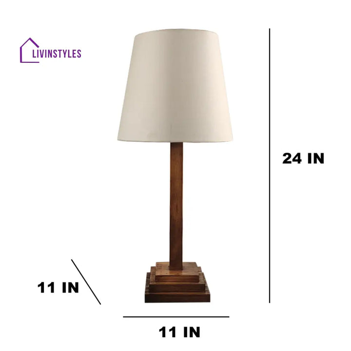 Babel Wooden Table Lamp With Brown Base And White Fabric Lampshade Lamps