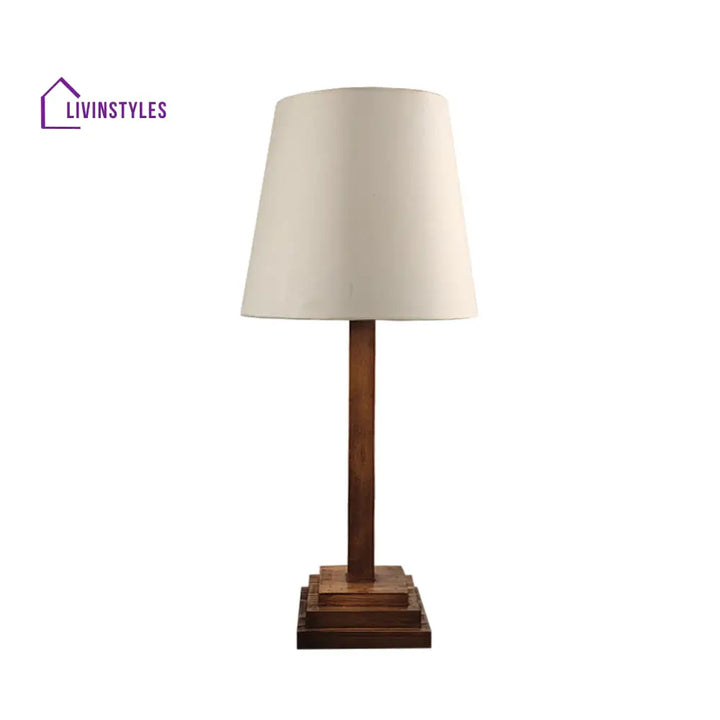 Babel Wooden Table Lamp With Brown Base And White Fabric Lampshade Lamps