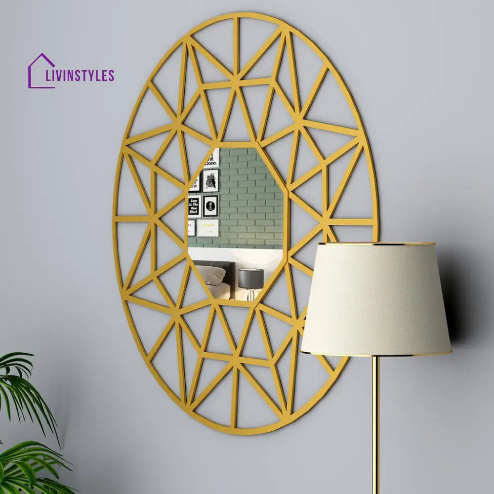 Bambi Beautiful Decorative Vanity Wooden Mirror with Golden Finish Frame Wall Mirror