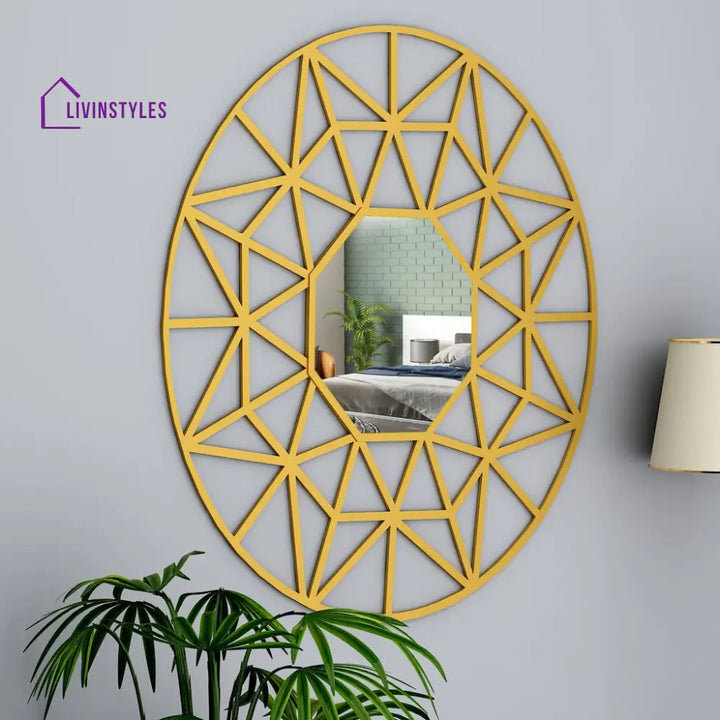 Bambi Beautiful Decorative Vanity Wooden Mirror with Golden Finish Frame Wall Mirror