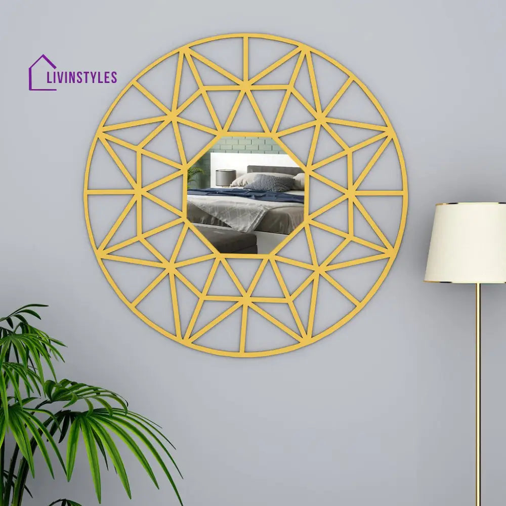 Bambi Beautiful Decorative Vanity Wooden Mirror with Golden Finish Frame Wall Mirror