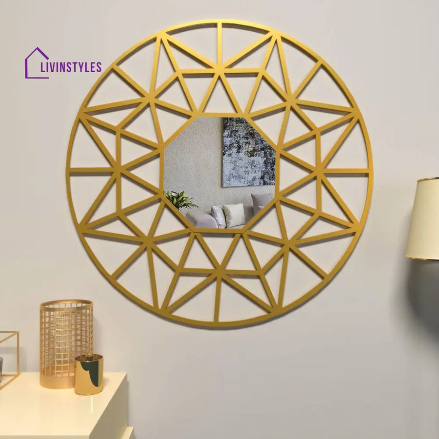 Bambi Beautiful Decorative Vanity Wooden Mirror with Golden Finish Frame Wall Mirror