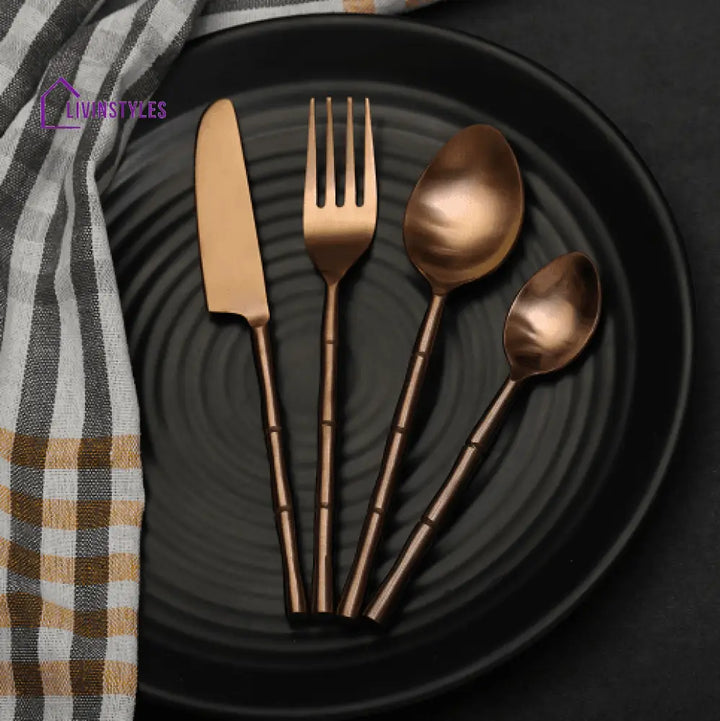 Bamboo Elegance Copper Cutlery Set