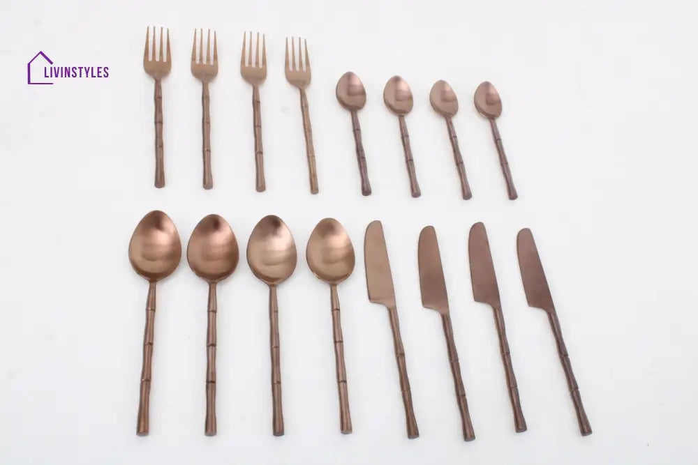 Bamboo Elegance Copper Cutlery Set Of 16