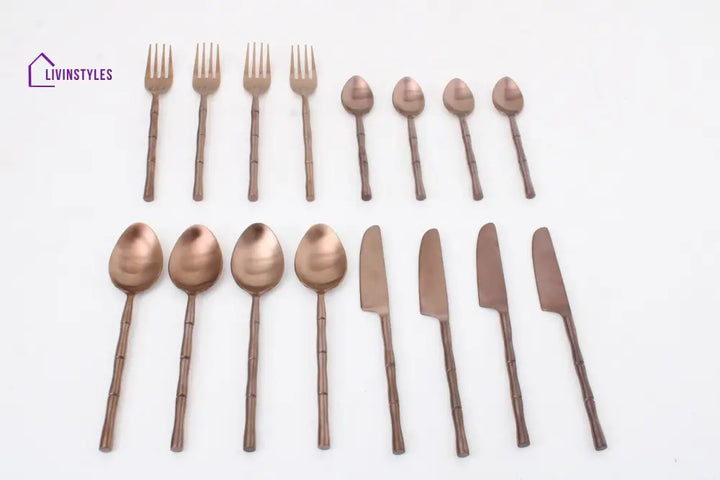 Bamboo Elegance Copper Cutlery Set Of 16