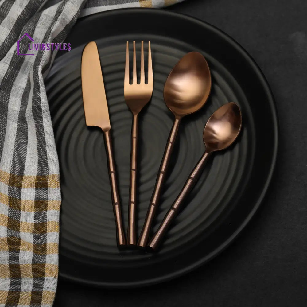 Bamboo Elegance Copper Cutlery Set Of 16