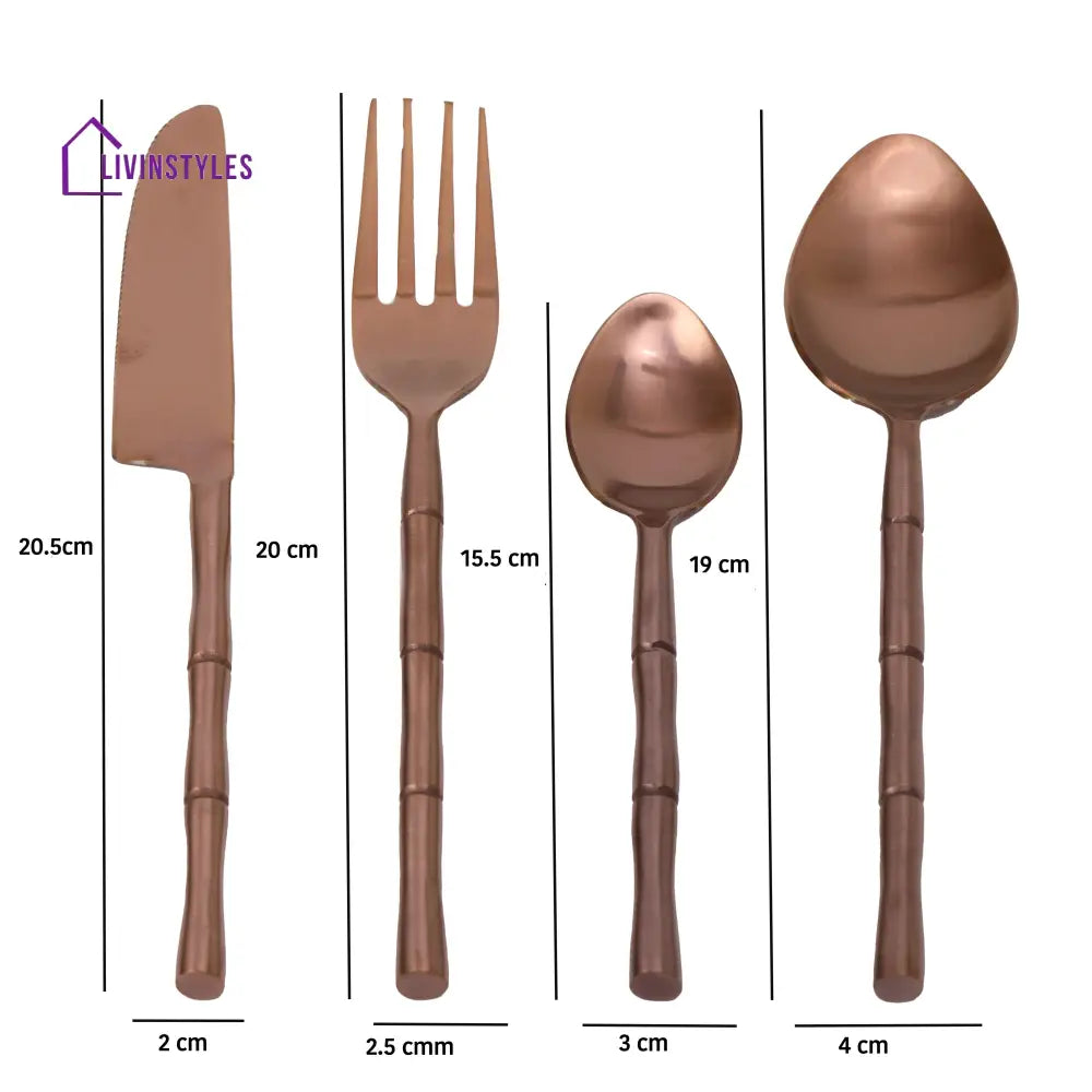 Bamboo Elegance Copper Cutlery Set Of 16