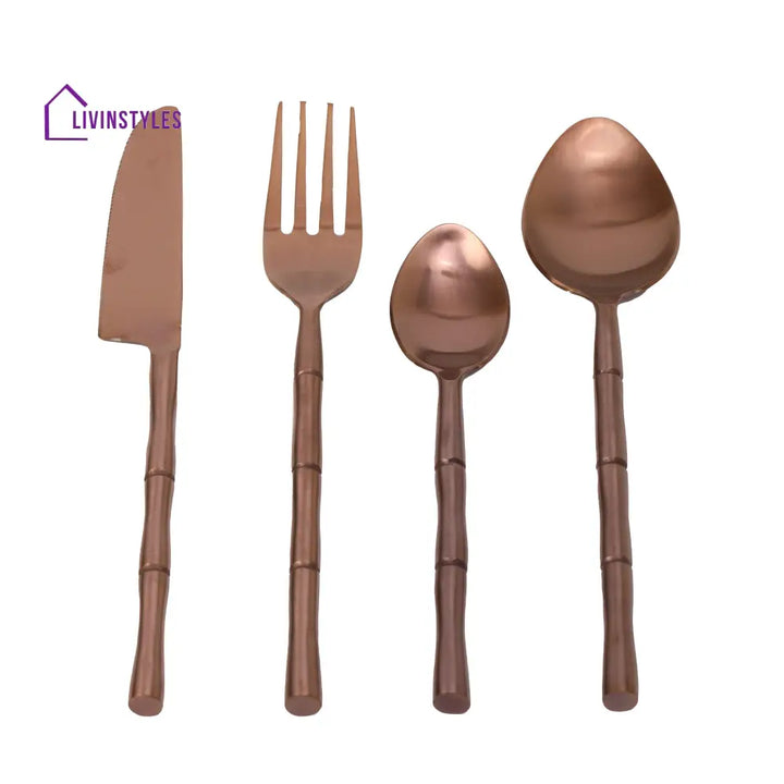 Bamboo Elegance Copper Cutlery Set Of 16