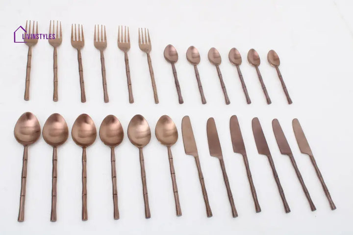 Bamboo Elegance Copper Cutlery Set Of 24