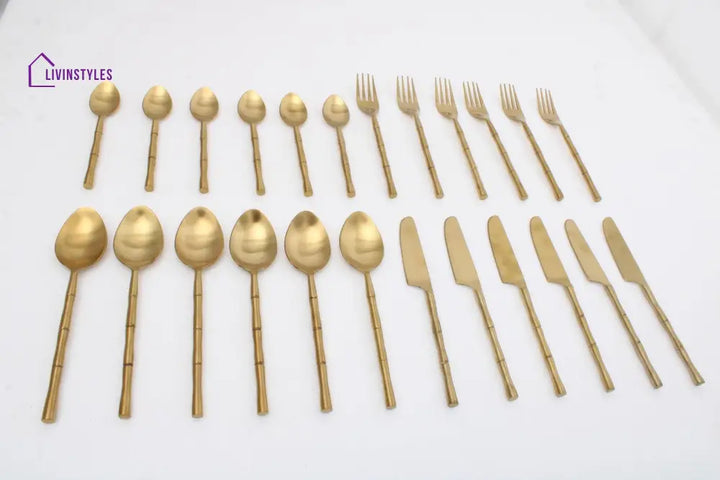 Bamboo Elegance Gold Cutlery Set Of 24