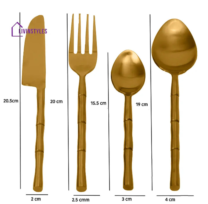 Bamboo Elegance Gold Cutlery Set Of 24