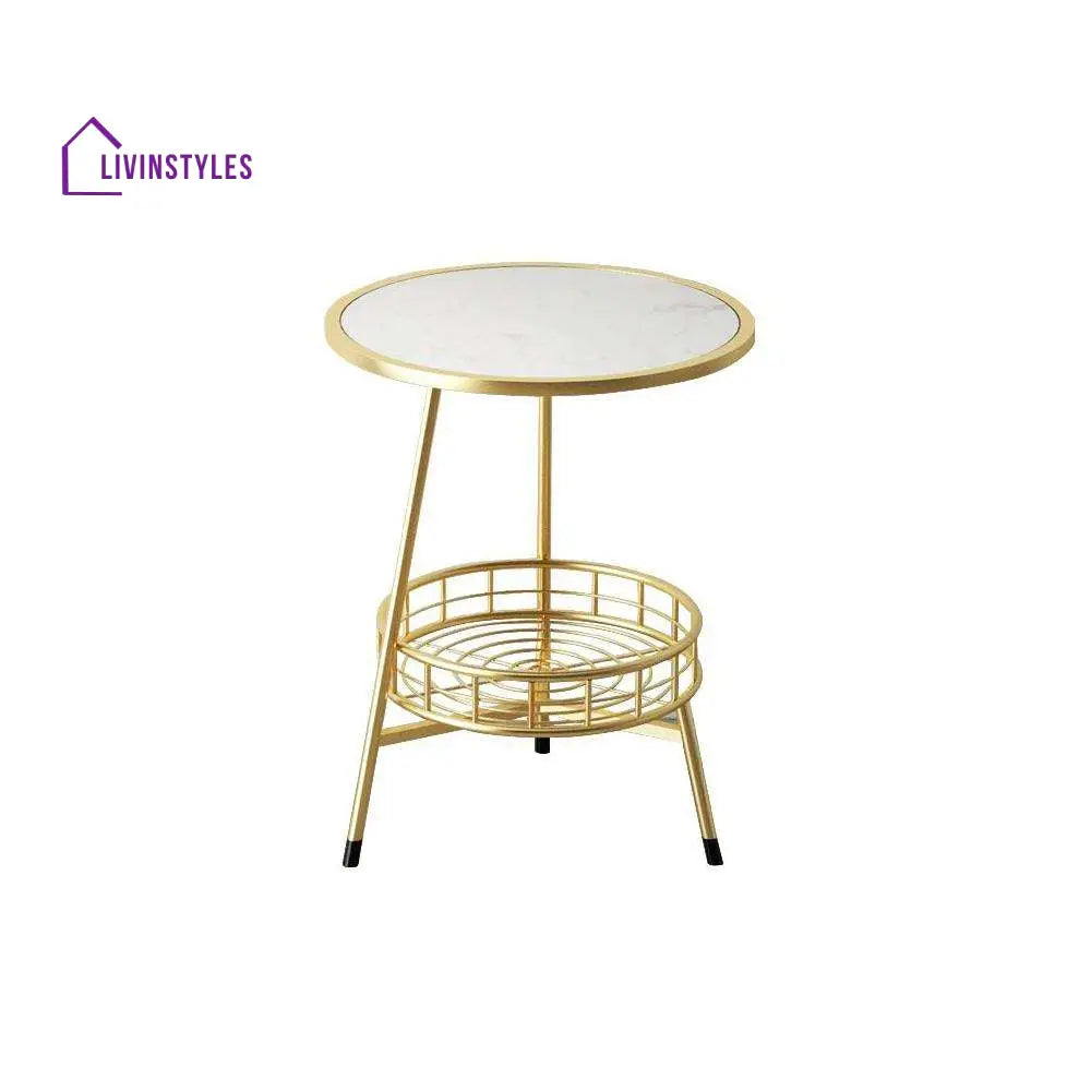 Basket Round Side Table - Marble Top End Tables
