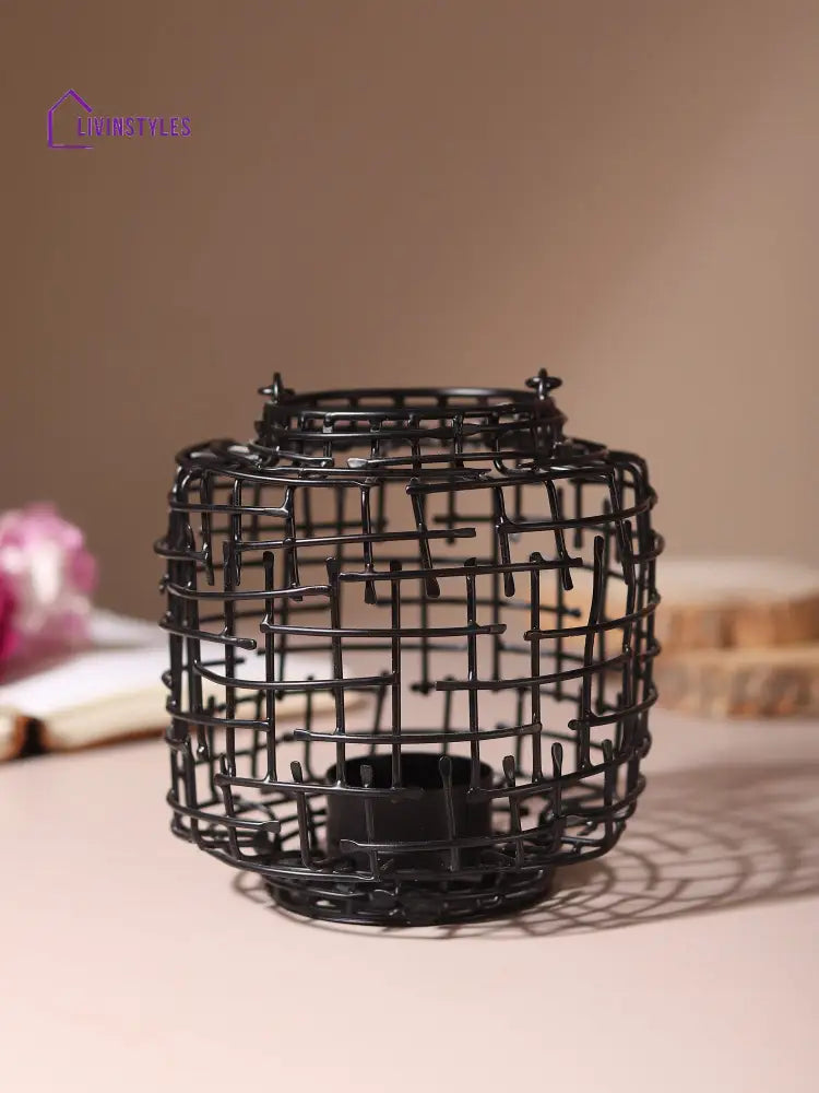 Basketweave Black Tea Light Holder Table Light