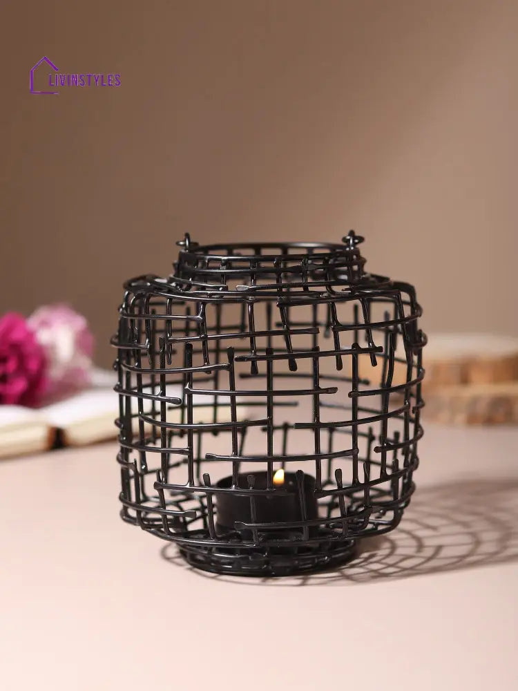 Basketweave Black Tea Light Holder Table Light