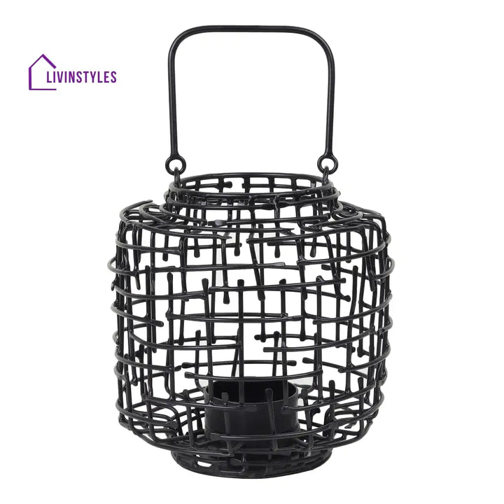 Basketweave Black Tea Light Holder Table Light