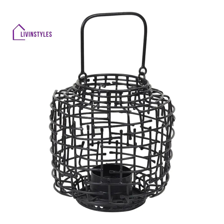 Basketweave Black Tea Light Holder Table Light