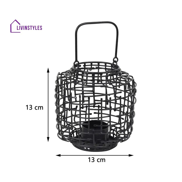 Basketweave Black Tea Light Holder Table Light