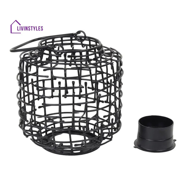 Basketweave Black Tea Light Holder Table Light