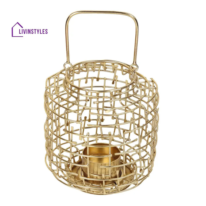 Basketweave Gold Tea Light Holder Table Lighte