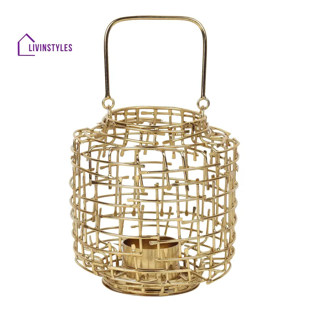 Basketweave Gold Tea Light Holder Table Lighte