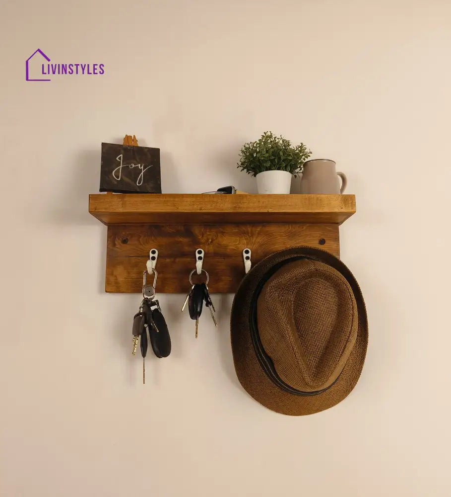 Baxter Wooden Wall Shelf Organiser With Key Holders