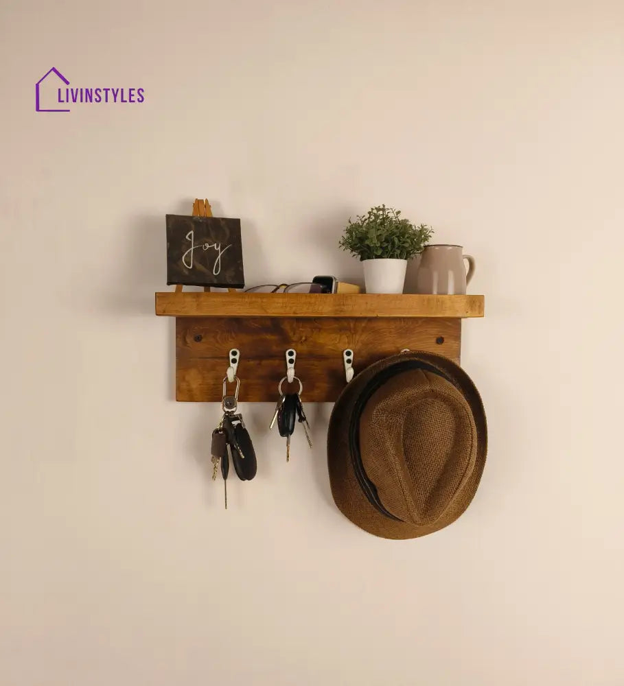 Baxter Wooden Wall Shelf Organiser With Key Holders