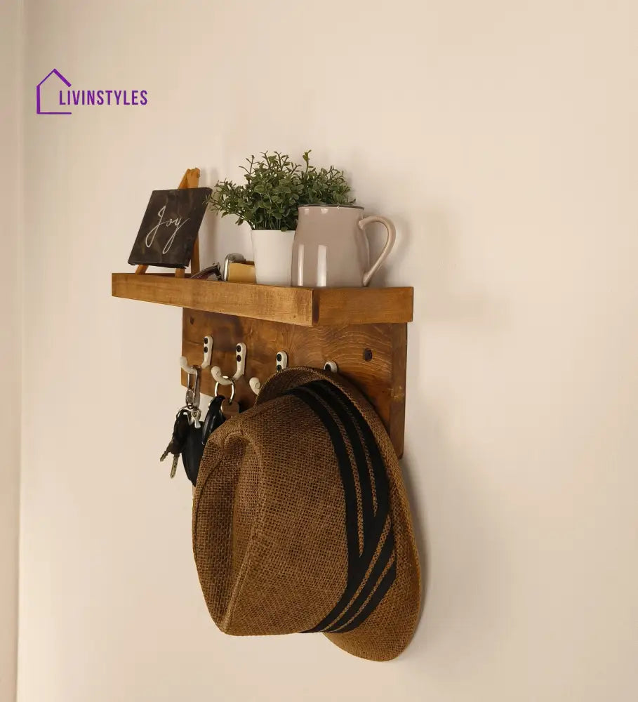 Baxter Wooden Wall Shelf Organiser With Key Holders