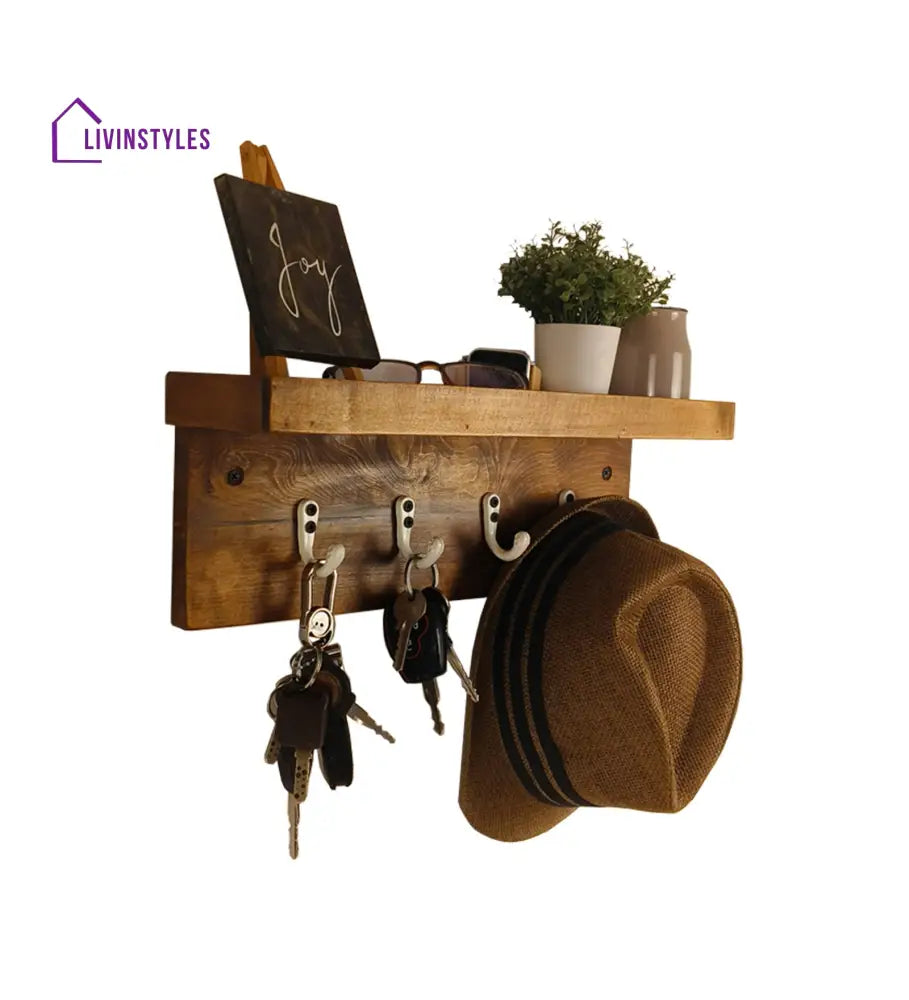 Baxter Wooden Wall Shelf Organiser With Key Holders