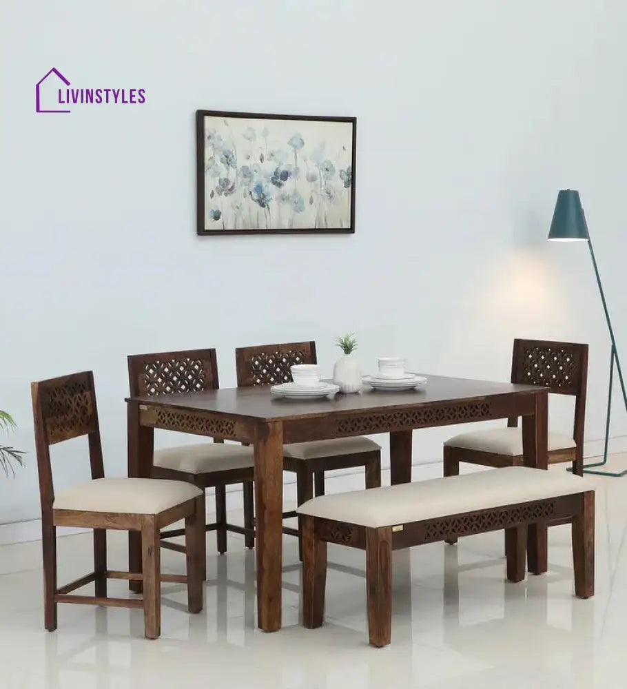 Beacon Sheesham Wood 6 Seater Dining Set With Bench Dining Set