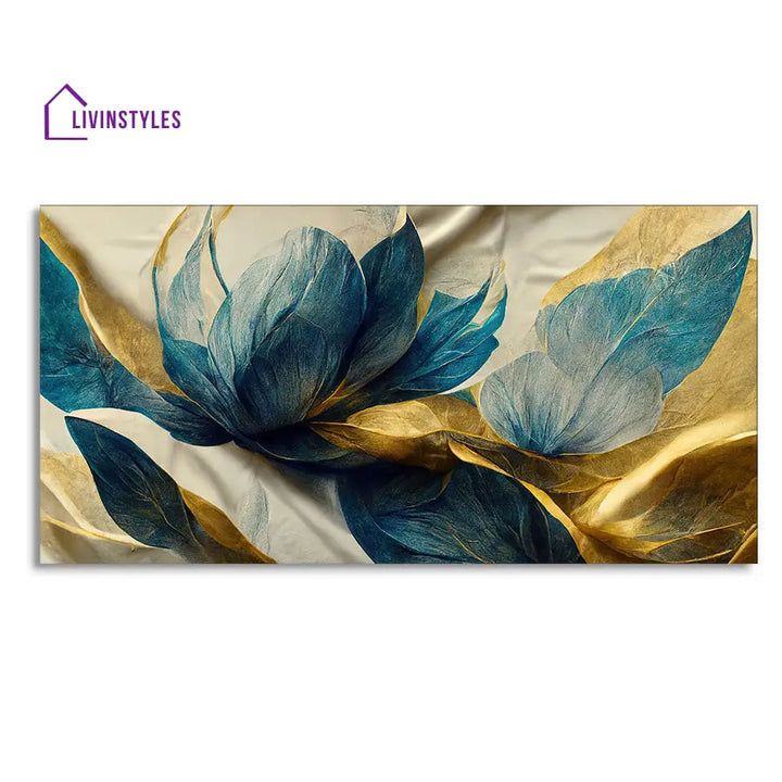 Beautiful Golden Flower And Waves Canvas Wall Painting