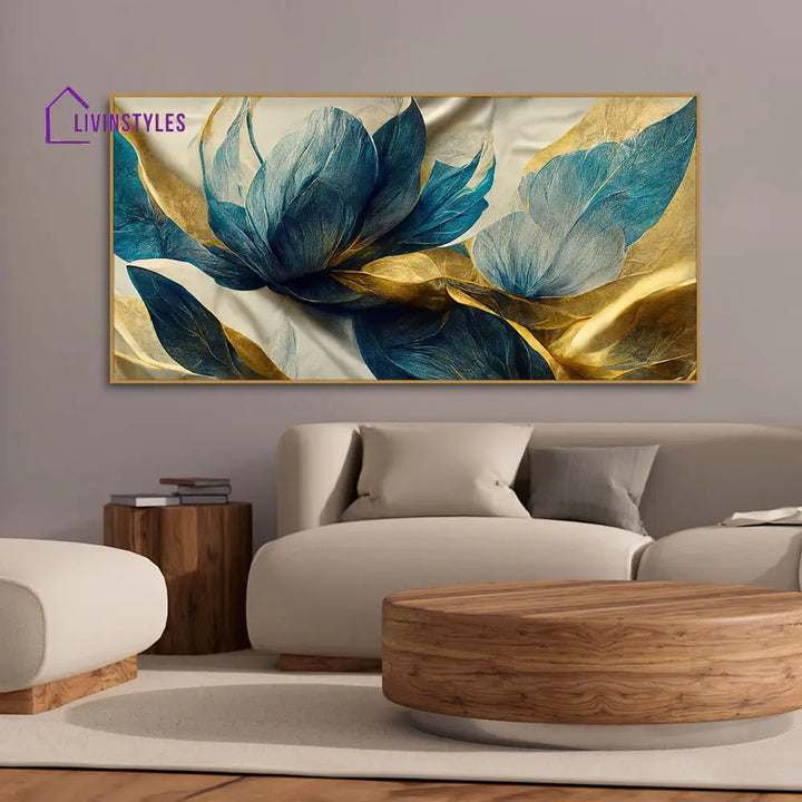 Beautiful Golden Flower And Waves Canvas Wall Painting