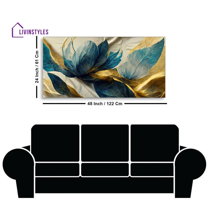 Beautiful Golden Flower And Waves Canvas Wall Painting