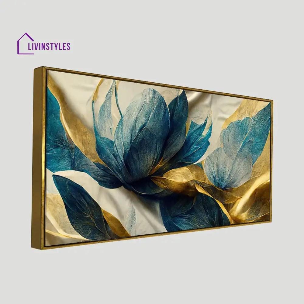 Beautiful Golden Flower And Waves Canvas Wall Painting