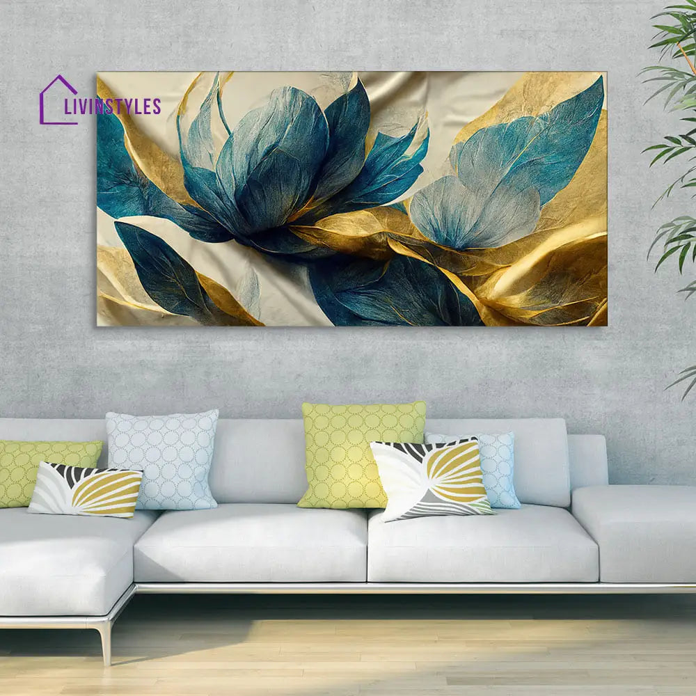 Beautiful Golden Flower And Waves Canvas Wall Painting