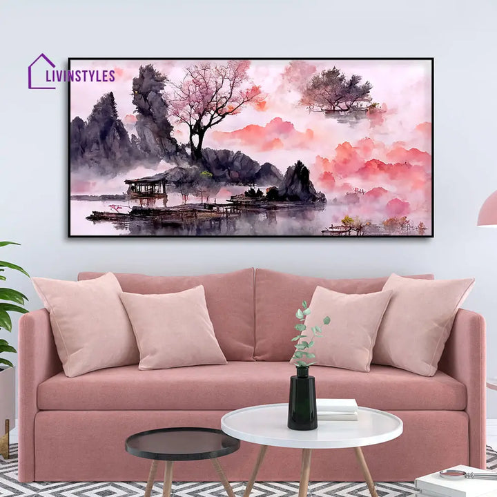 Beautiful Lake View Watercolor Art Canvas Wall Painting