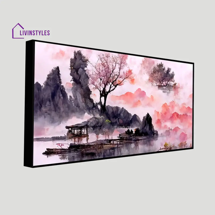 Beautiful Lake View Watercolor Art Canvas Wall Painting