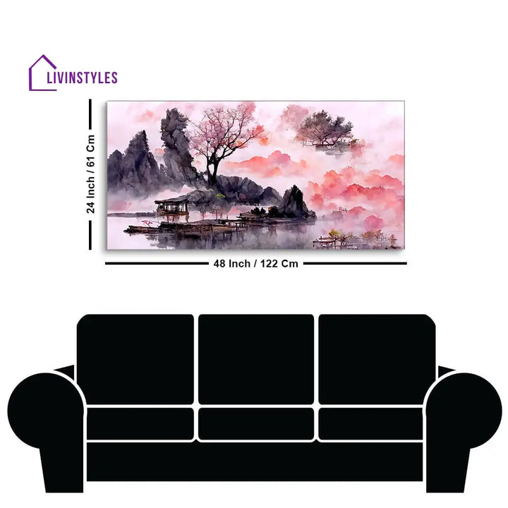 Beautiful Lake View Watercolor Art Canvas Wall Painting