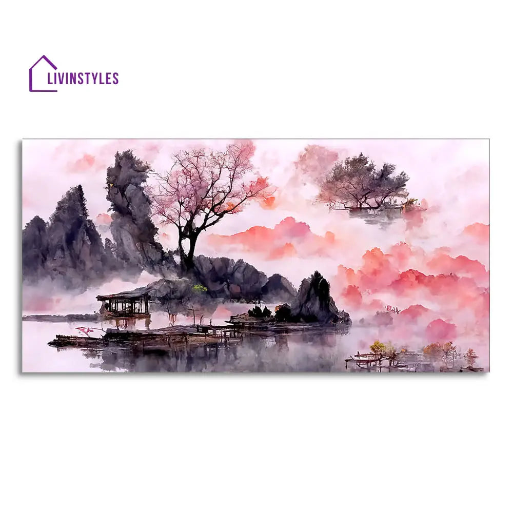 Beautiful Lake View Watercolor Art Canvas Wall Painting