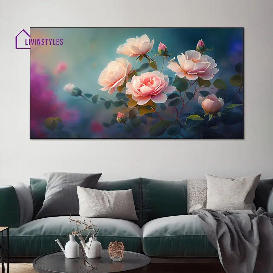 Beautiful Pink Roses On Canvas Wall Painting